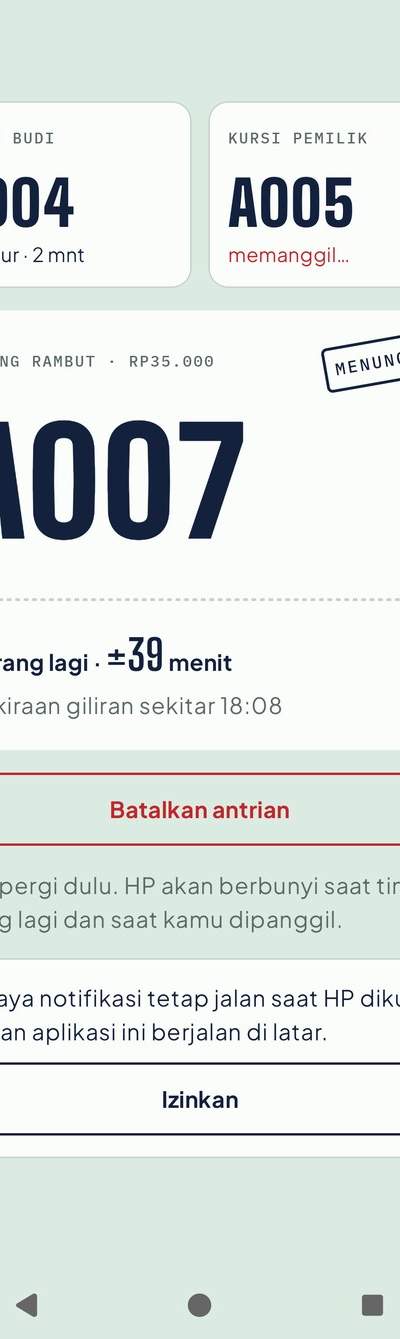 Customer ticket with position and estimated wait